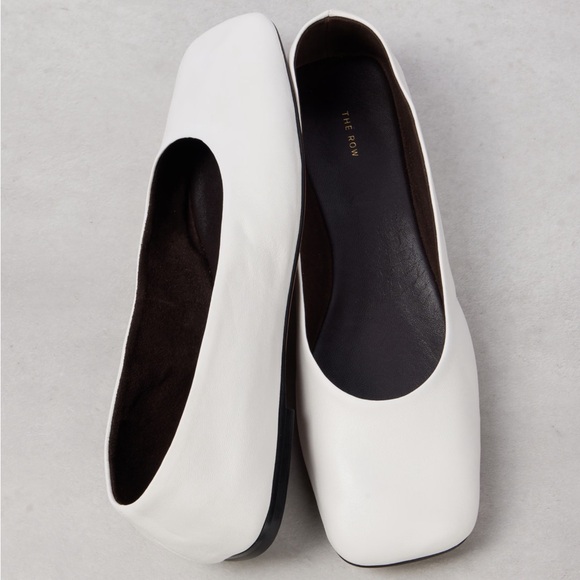 The Row Shoes - The Row Square Toe Ballet Flats White 9.5